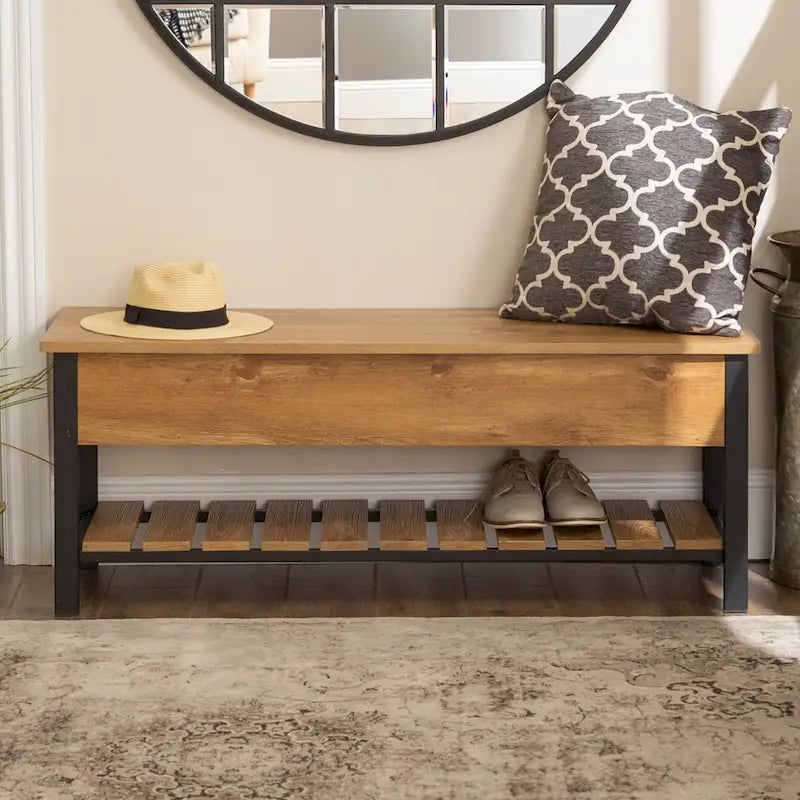 Banc de rangement à abattant, Chêne Blanc/Gris Lavé/Bois de Grange/Noyer Foncé, 1 personne