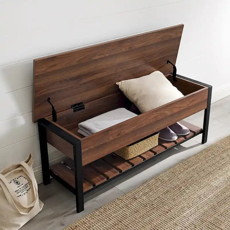 Banc de rangement à abattant, Chêne Blanc/Gris Lavé/Bois de Grange/Noyer Foncé, 1 personne