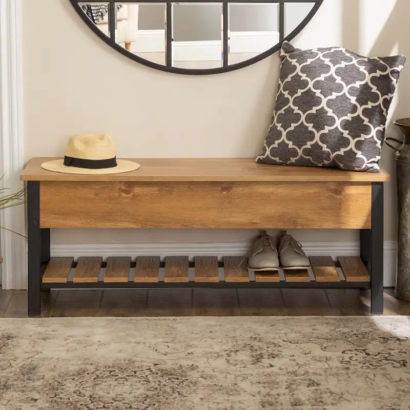 Banc de rangement à abattant, Chêne Blanc/Gris Lavé/Bois de Grange/Noyer Foncé, 1 personne