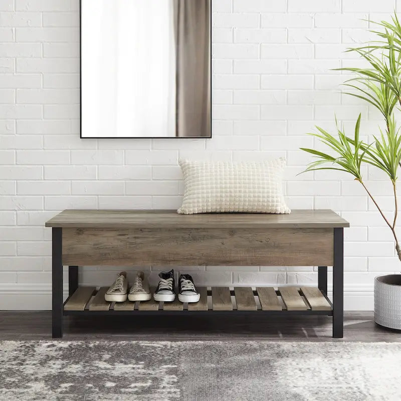 Banc de rangement à abattant, Chêne Blanc/Gris Lavé/Bois de Grange/Noyer Foncé, 1 personne