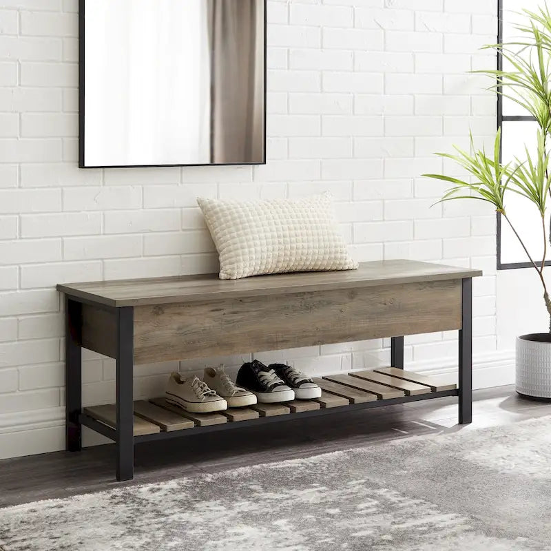 Banc de rangement à abattant, Chêne Blanc/Gris Lavé/Bois de Grange/Noyer Foncé, 1 personne