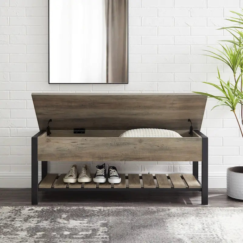 Banc de rangement à abattant, Chêne Blanc/Gris Lavé/Bois de Grange/Noyer Foncé, 1 personne