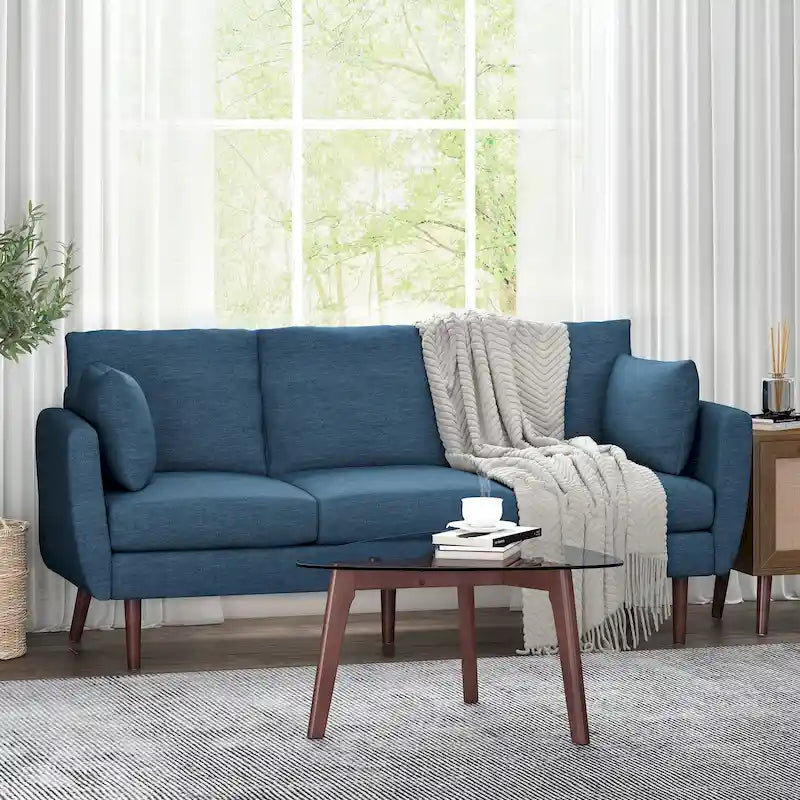 Canapé 3 places bleu marine / beige / anthracite avec pieds en bois de bouleau