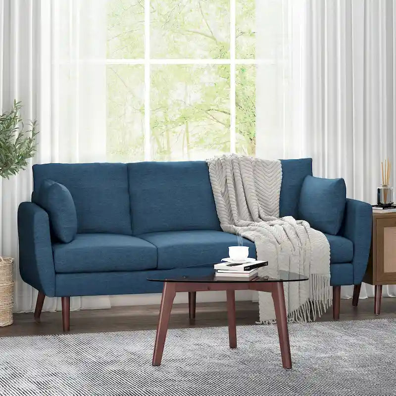 Canapé 3 places bleu marine / beige / anthracite avec pieds en bois de bouleau