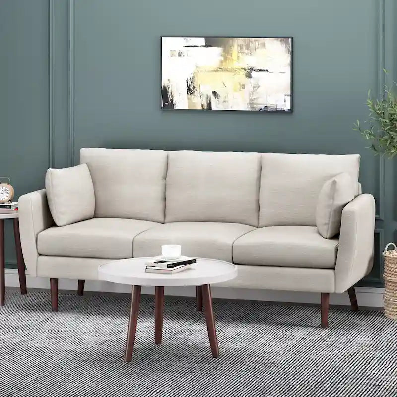 Canapé 3 places bleu marine / beige / anthracite avec pieds en bois de bouleau