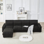 Canapé d'angle en velours côtelé noir/gris/beige/vert armée avec port USB, 4-5 places