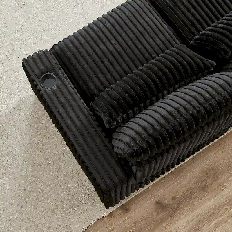 Canapé d'angle en velours côtelé noir/gris/beige/vert armée avec port USB, 4-5 places