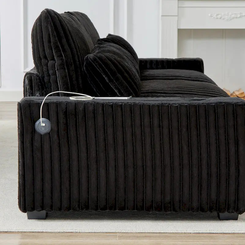 Canapé d'angle en velours côtelé noir/gris/beige/vert armée avec port USB, 4-5 places