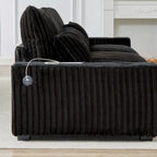 Canapé d'angle en velours côtelé noir/gris/beige/vert armée avec port USB, 4-5 places
