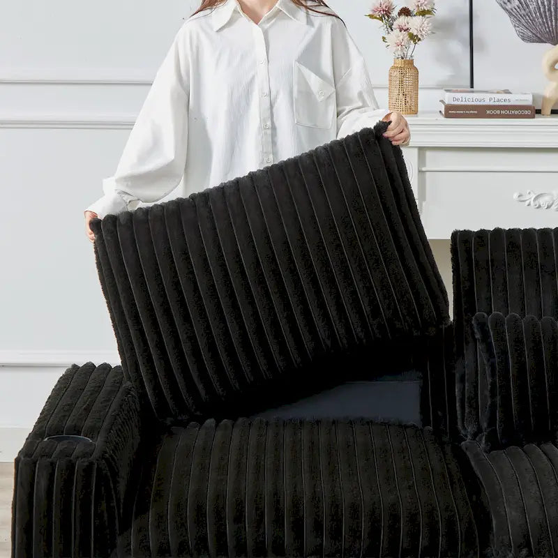 Canapé d'angle en velours côtelé noir/gris/beige/vert armée avec port USB, 4-5 places