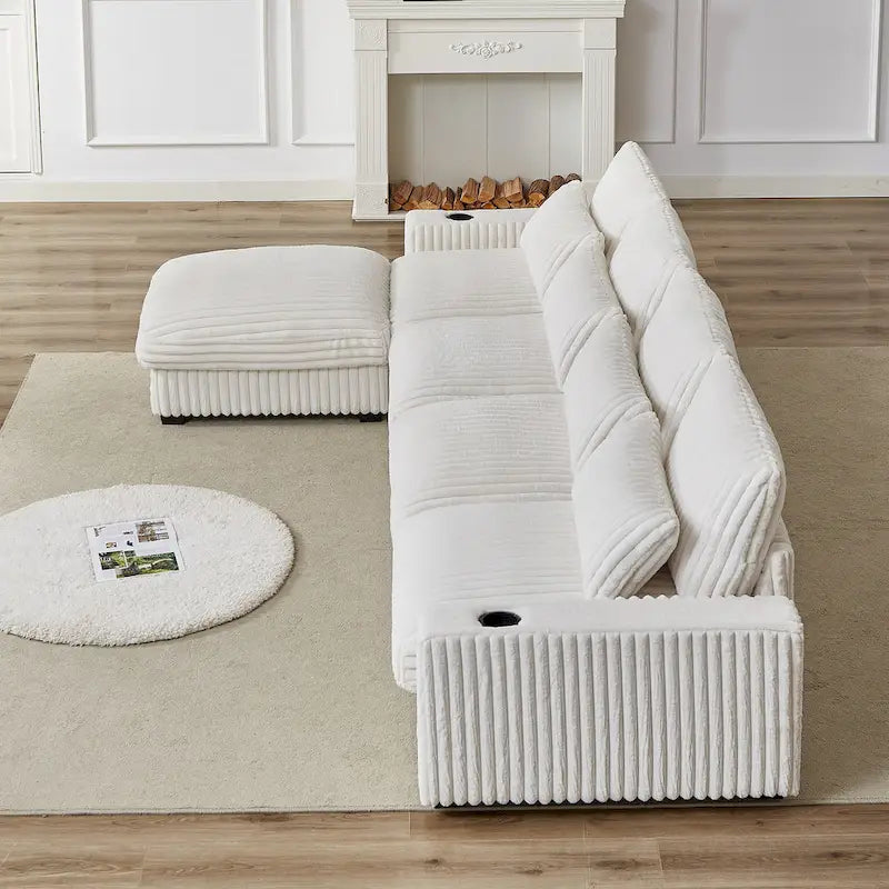 Canapé d'angle en velours côtelé noir/gris/beige/vert armée avec port USB, 4-5 places