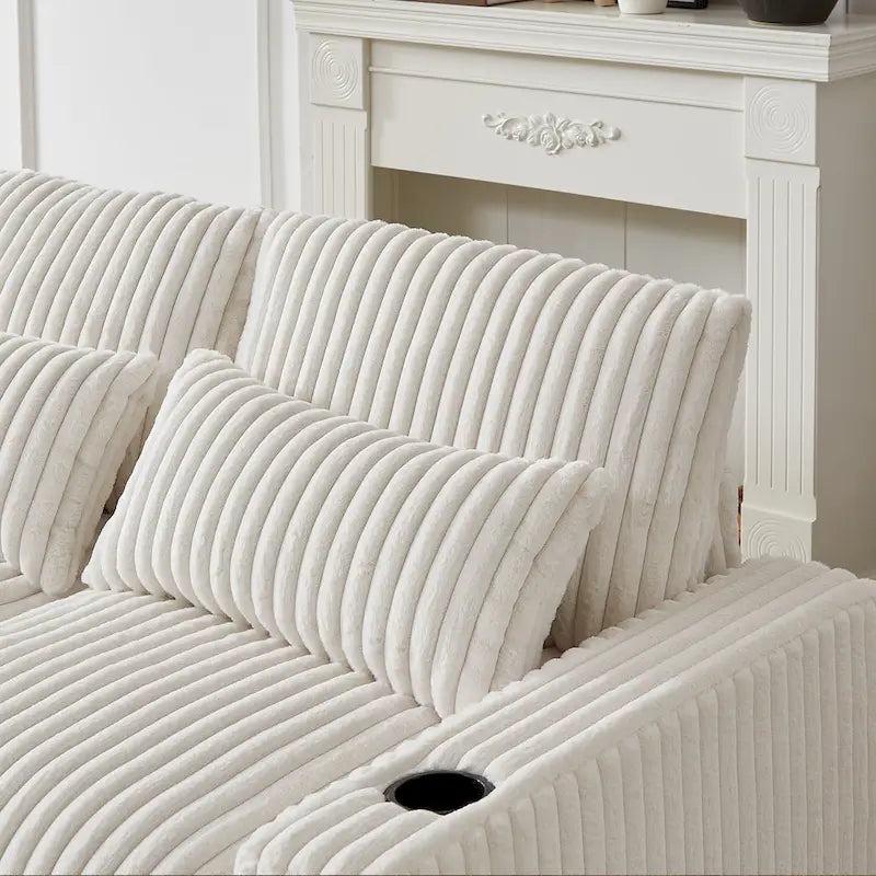 Canapé d'angle en velours côtelé noir/gris/beige/vert armée avec port USB, 4-5 places