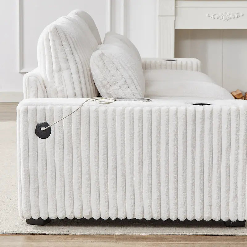 Canapé d'angle en velours côtelé noir/gris/beige/vert armée avec port USB, 4-5 places