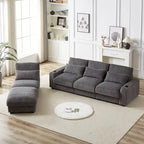 Canapé d'angle en velours côtelé noir/gris/beige/vert armée avec port USB, 4-5 places