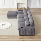 Canapé d'angle en velours côtelé noir/gris/beige/vert armée avec port USB, 4-5 places