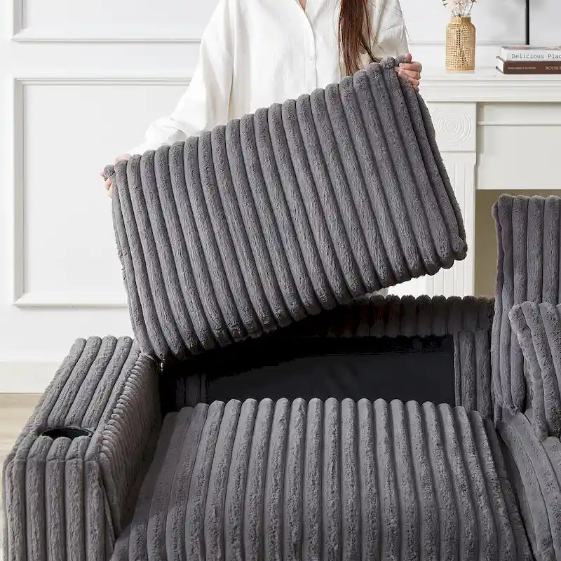 Canapé d'angle en velours côtelé noir/gris/beige/vert armée avec port USB, 4-5 places