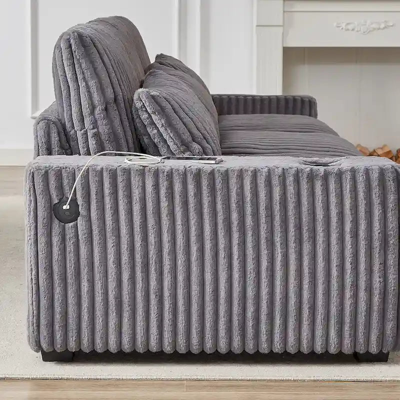 Canapé d'angle en velours côtelé noir/gris/beige/vert armée avec port USB, 4-5 places