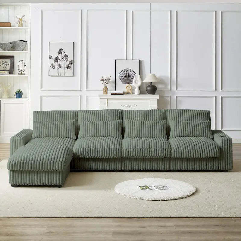 Canapé d'angle en velours côtelé noir/gris/beige/vert armée avec port USB, 4-5 places