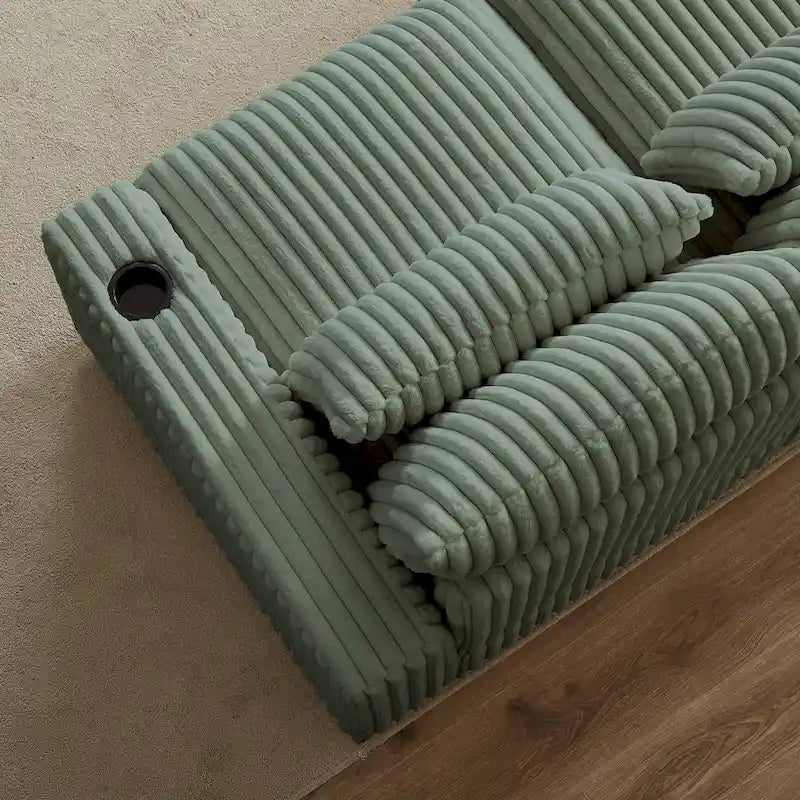 Canapé d'angle en velours côtelé noir/gris/beige/vert armée avec port USB, 4-5 places