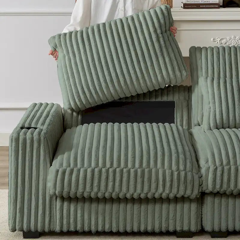 Canapé d'angle en velours côtelé noir/gris/beige/vert armée avec port USB, 4-5 places