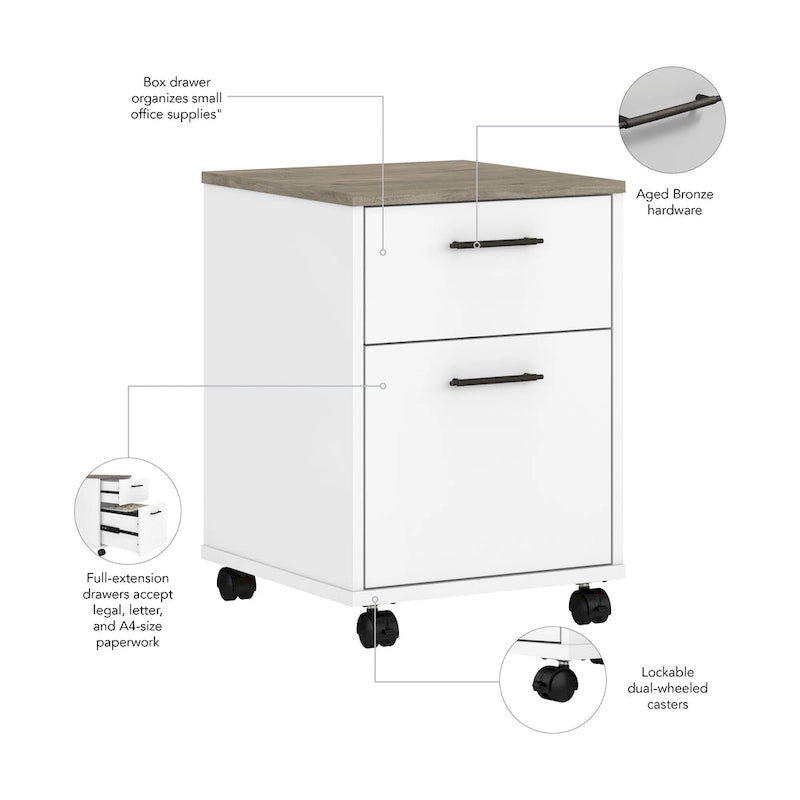 Classeur mobile à 2 tiroirs, style fermier, pour utilisateur unique – Plusieurs coloris
