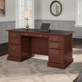 Bureau de direction de 66 po avec tiroirs – Cerisier de récolte / Gris moderne / Chêne blanc lin, un seul utilisateur