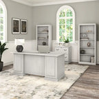 Bureau de direction de 66 po avec tiroirs – Cerisier de récolte / Gris moderne / Chêne blanc lin, un seul utilisateur