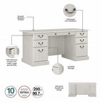Bureau de direction de 66 po avec tiroirs – Cerisier de récolte / Gris moderne / Chêne blanc lin, un seul utilisateur