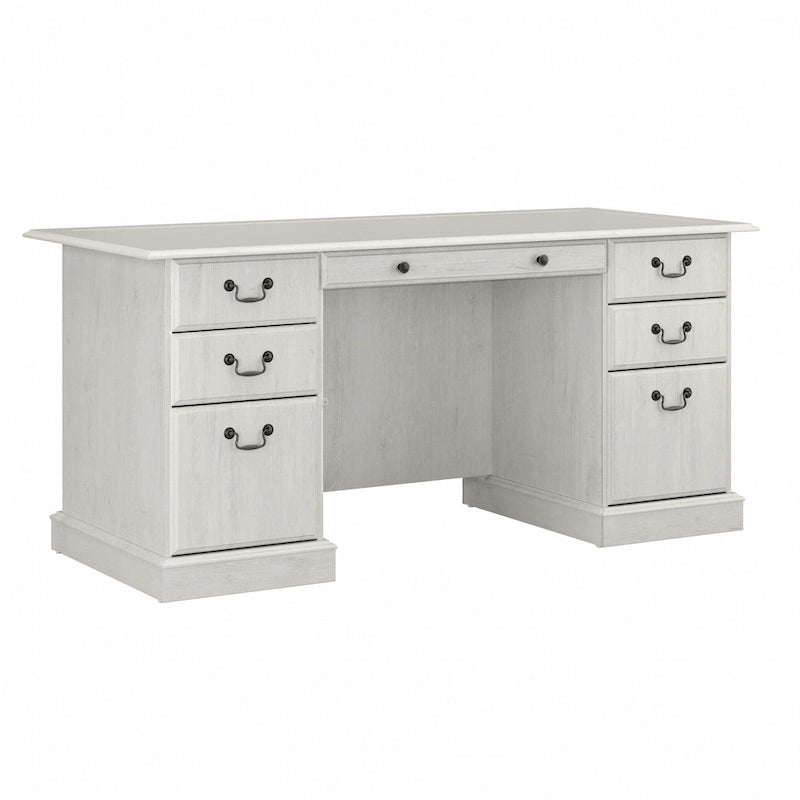 Bureau de direction de 66 po avec tiroirs – Cerisier de récolte / Gris moderne / Chêne blanc lin, un seul utilisateur