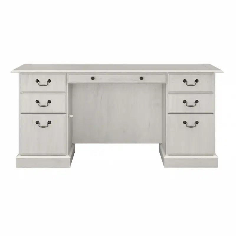 Bureau de direction de 66 po avec tiroirs – Cerisier de récolte / Gris moderne / Chêne blanc lin, un seul utilisateur