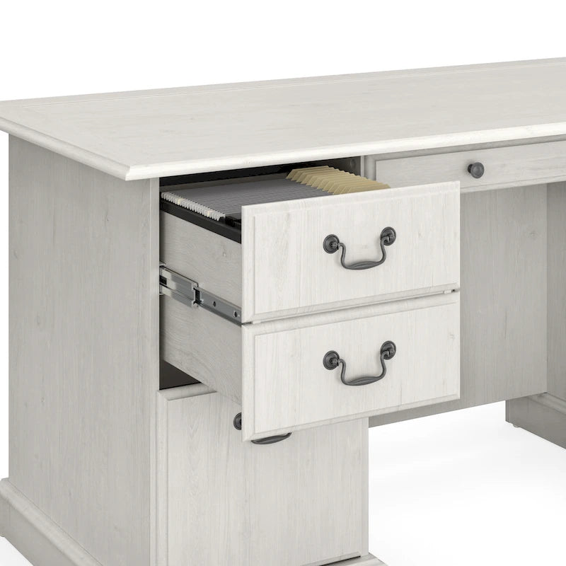 Bureau de direction de 66 po avec tiroirs – Cerisier de récolte / Gris moderne / Chêne blanc lin, un seul utilisateur