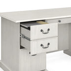 Bureau de direction de 66 po avec tiroirs – Cerisier de récolte / Gris moderne / Chêne blanc lin, un seul utilisateur
