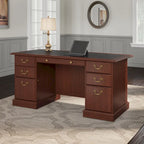 Bureau de direction de 66 po avec tiroirs – Cerisier de récolte / Gris moderne / Chêne blanc lin, un seul utilisateur
