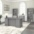 Bureau de direction de 66 po avec tiroirs – Cerisier de récolte / Gris moderne / Chêne blanc lin, un seul utilisateur
