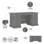 Bureau de direction de 66 po avec tiroirs – Cerisier de récolte / Gris moderne / Chêne blanc lin, un seul utilisateur