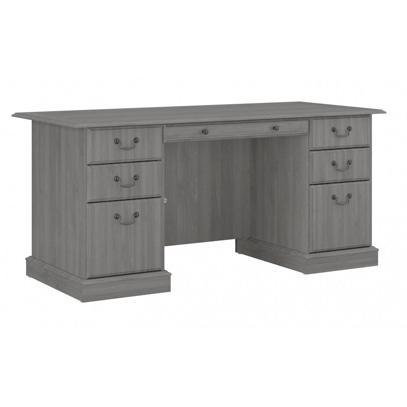 Bureau de direction de 66 po avec tiroirs – Cerisier de récolte / Gris moderne / Chêne blanc lin, un seul utilisateur