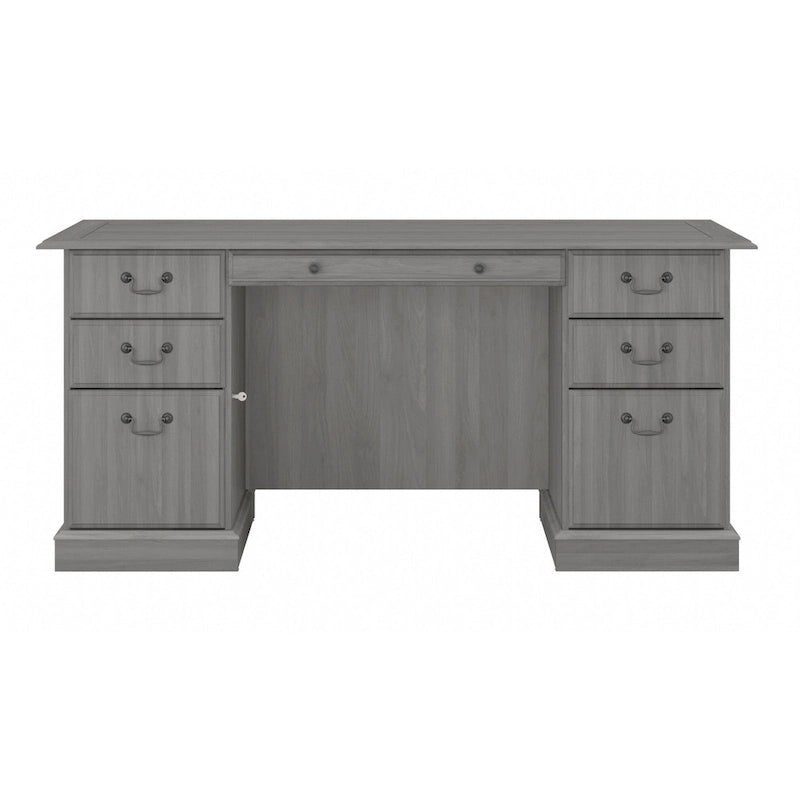 Bureau de direction de 66 po avec tiroirs – Cerisier de récolte / Gris moderne / Chêne blanc lin, un seul utilisateur