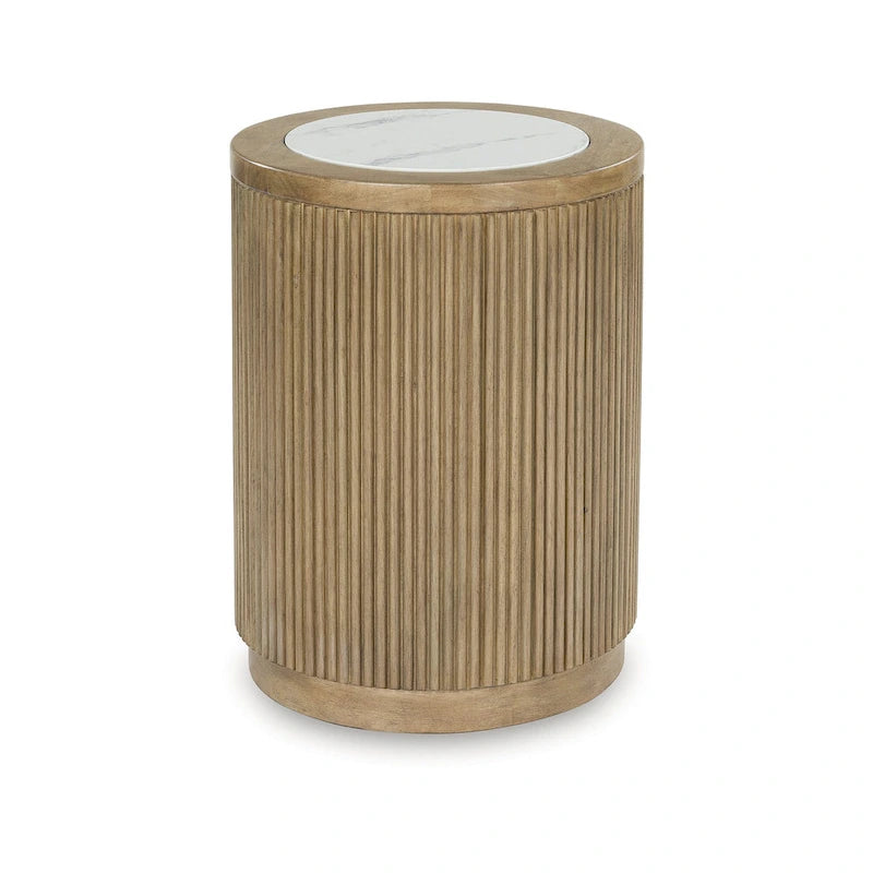 Table d'appoint marron clair et blanc, plateau en faux marbre, pour 1 personne