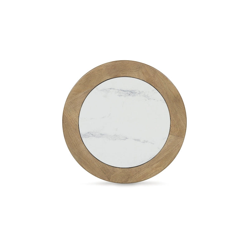 Table d'appoint marron clair et blanc, plateau en faux marbre, pour 1 personne