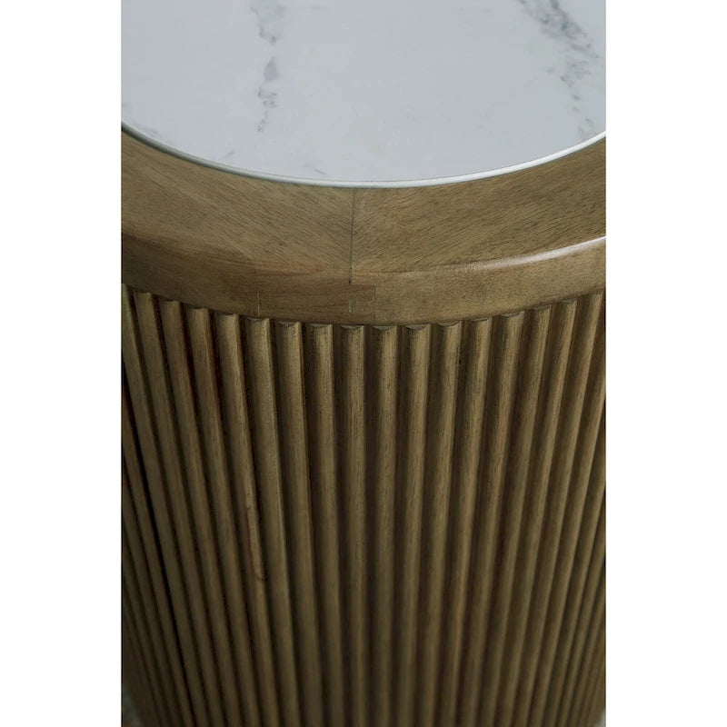 Table d'appoint marron clair et blanc, plateau en faux marbre, pour 1 personne
