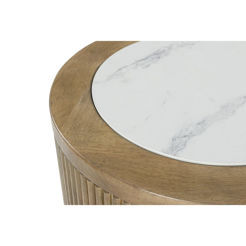 Table d'appoint marron clair et blanc, plateau en faux marbre, pour 1 personne