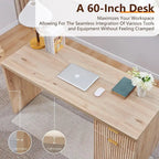 Bureau d'ordinateur cannelé 60" avec classeur réversible – Chêne naturel / Vert grisâtre / Blanc cassé, monoposte