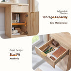 Bureau d'ordinateur cannelé 60" avec classeur réversible – Chêne naturel / Vert grisâtre / Blanc cassé, monoposte