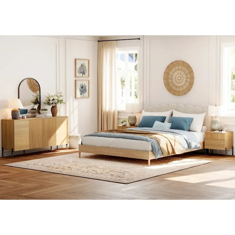 Ensemble de chambre à coucher 3 pièces en chêne – Commode + 2 tables de chevet (pour 1 à 2 personnes)