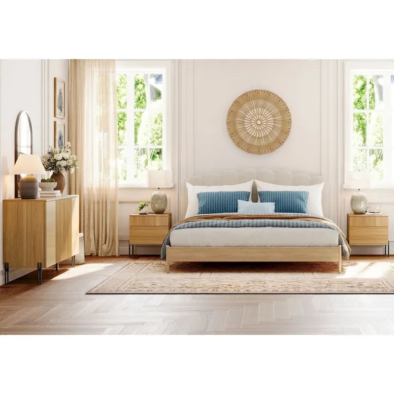 Ensemble de chambre à coucher 3 pièces en chêne – Commode + 2 tables de chevet (pour 1 à 2 personnes)