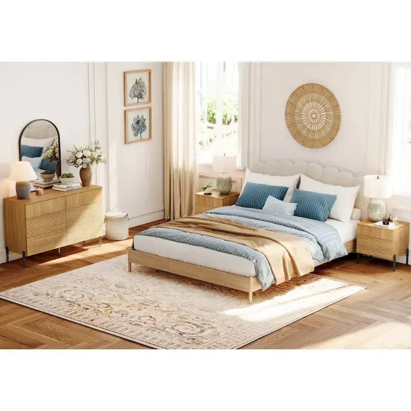 Ensemble de chambre à coucher 3 pièces en chêne – Commode + 2 tables de chevet (pour 1 à 2 personnes)