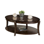 Table basse ovale noyer marron avec étagère ouverte, style transitionnel