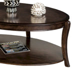 Table basse ovale noyer marron avec étagère ouverte, style transitionnel