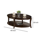Table basse ovale noyer marron avec étagère ouverte, style transitionnel