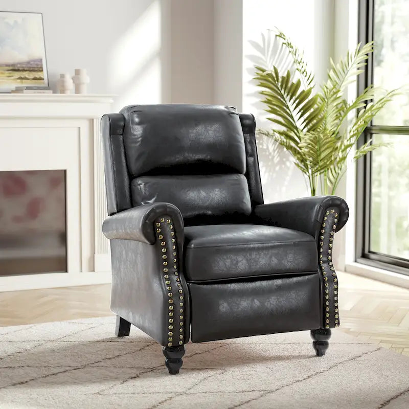 Fauteuil inclinable à dossier haut, garniture cloutée, cuir PU / lin, 7 couleurs, une place